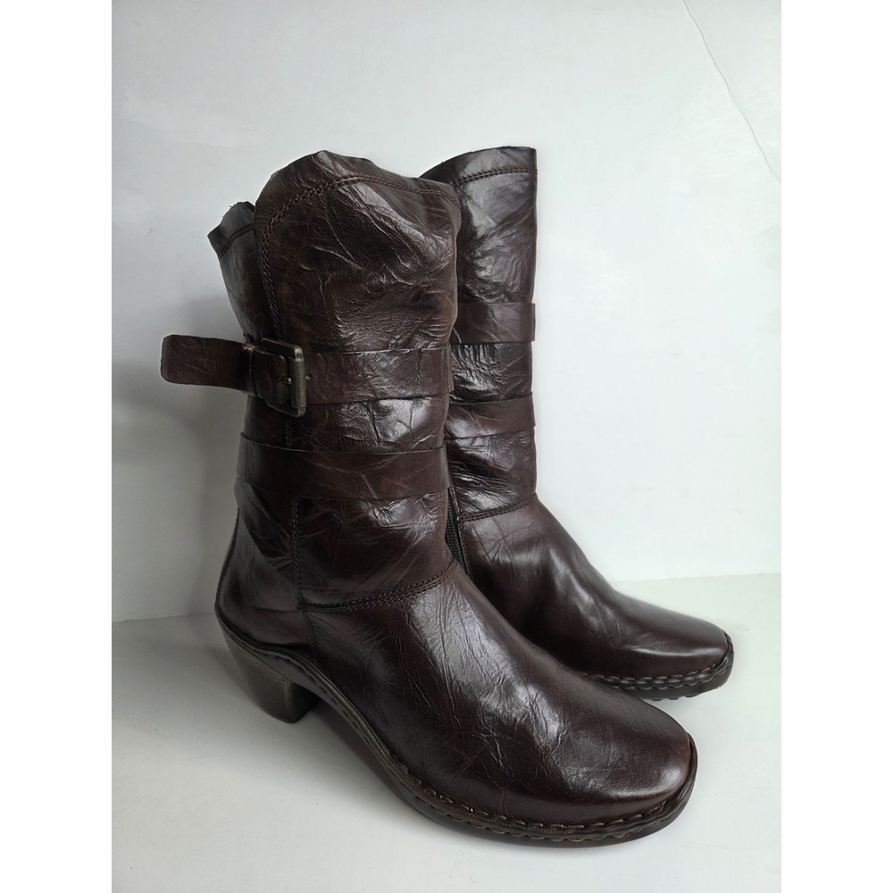 Josef Seibel Leather Boots Brown Block Heel Zipper EU37 US 6-6.5 New Faux Fur